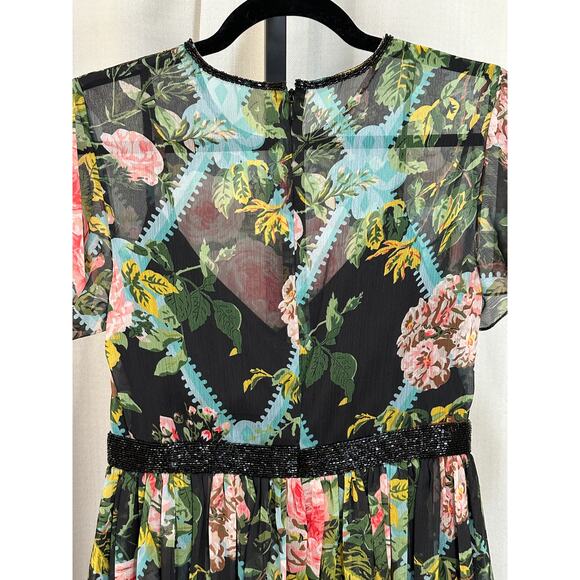 Mac Duggal Multicolor Floral Illusion Cap Sleeve Midi Dress 6 NWT #9149 Chiffon - Picture 13 of 16